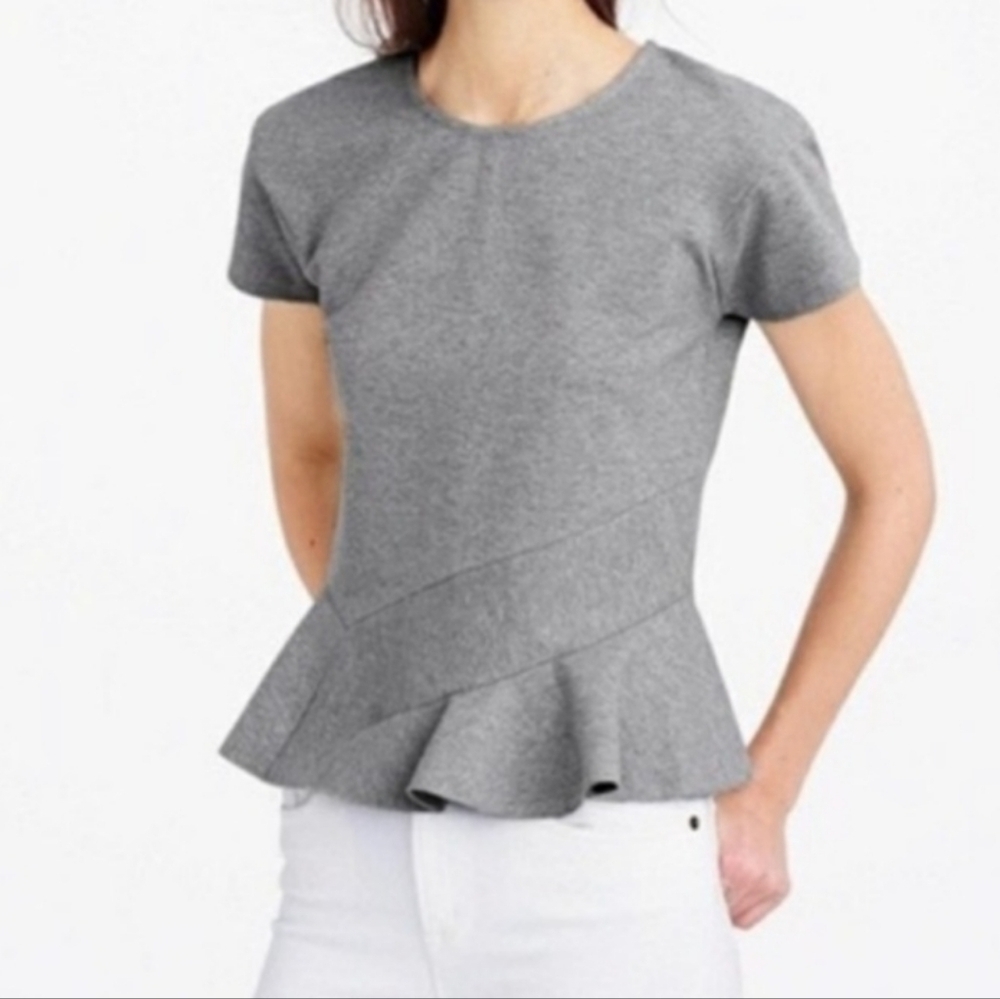 J. Crew Light Gray Structured Flutter Hem Peplum Abstract Top Women | Size XXXS